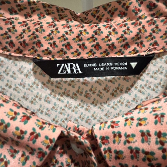 ZARA Floral Button Up Maxi Dress Tan Pink Boho Cottagecore Western Festival - Picture 4 of 5